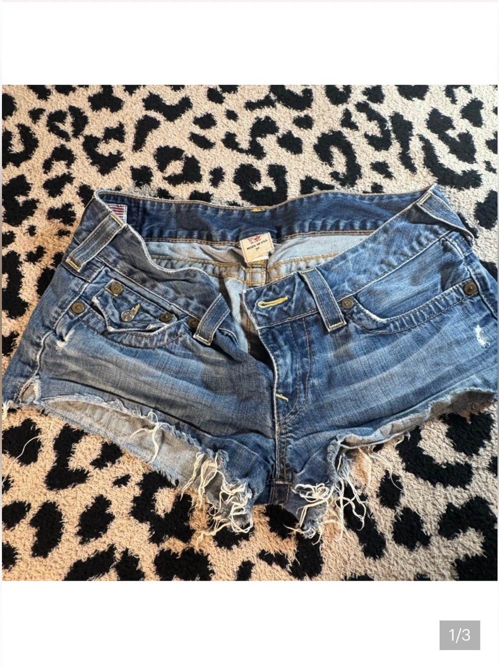 True Religion Distressed Blue Jean Shorts